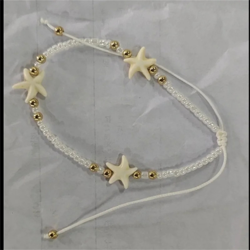 Simple Beaded Weaving Adjustable Starfish Anklets For Women Rope Chain Ankle Bracelet Beach Jewelry Summer Accessories 250905