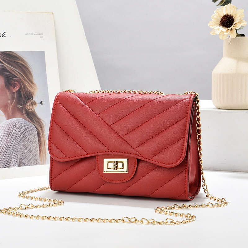 DHessentials Designer Chain Strap Crossbody Bag for Women 2024 Mini Purse with Embroidery Lock Closure PU Leather Shoulder Bag