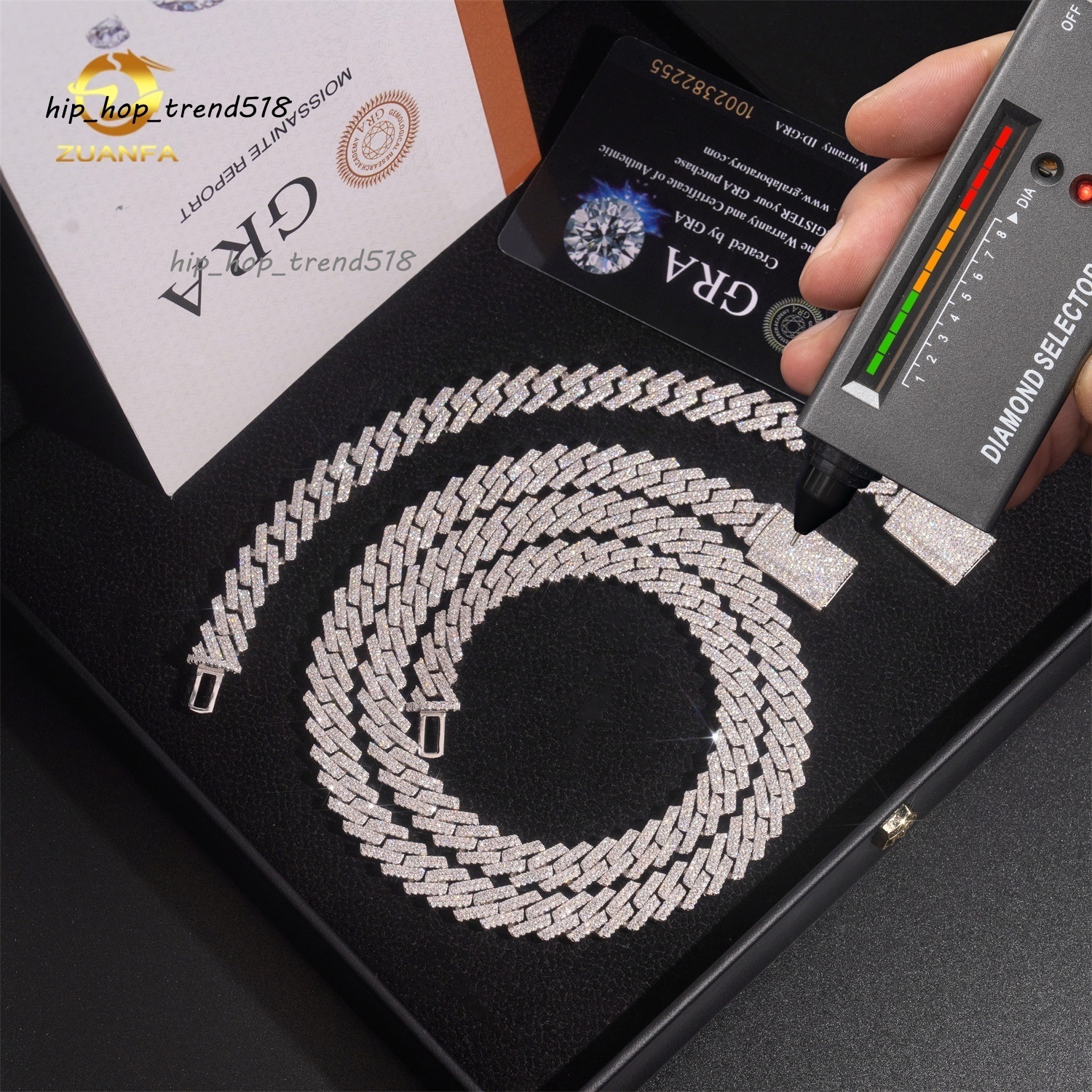 Promotion Price Regular Two Row 10mm Hip Hop Moissanite Diamond 925 Silver Iced Out Cuban Link Chain