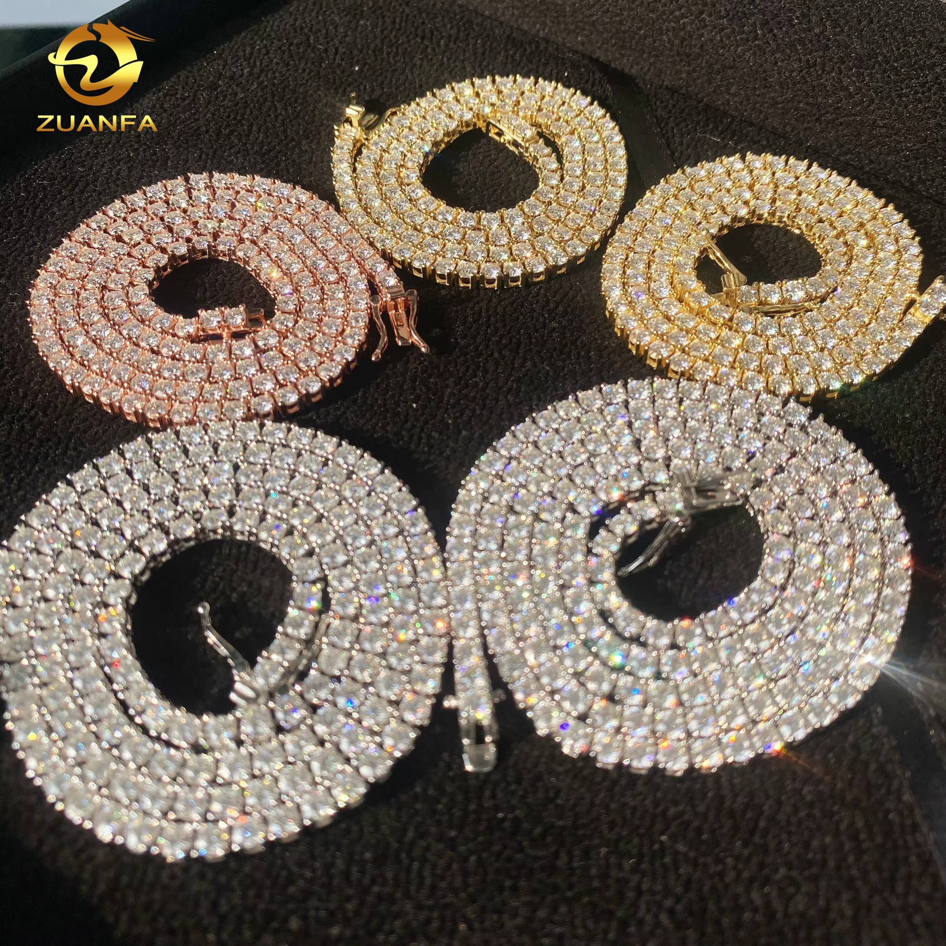 RTS 925 Silver Hip Hop Tennis Choker Chain Iced Out Jewelry 2mm 3mm 4mm 5mm 65mm VVS Moissanite Diamond Chain Tennis Necklace