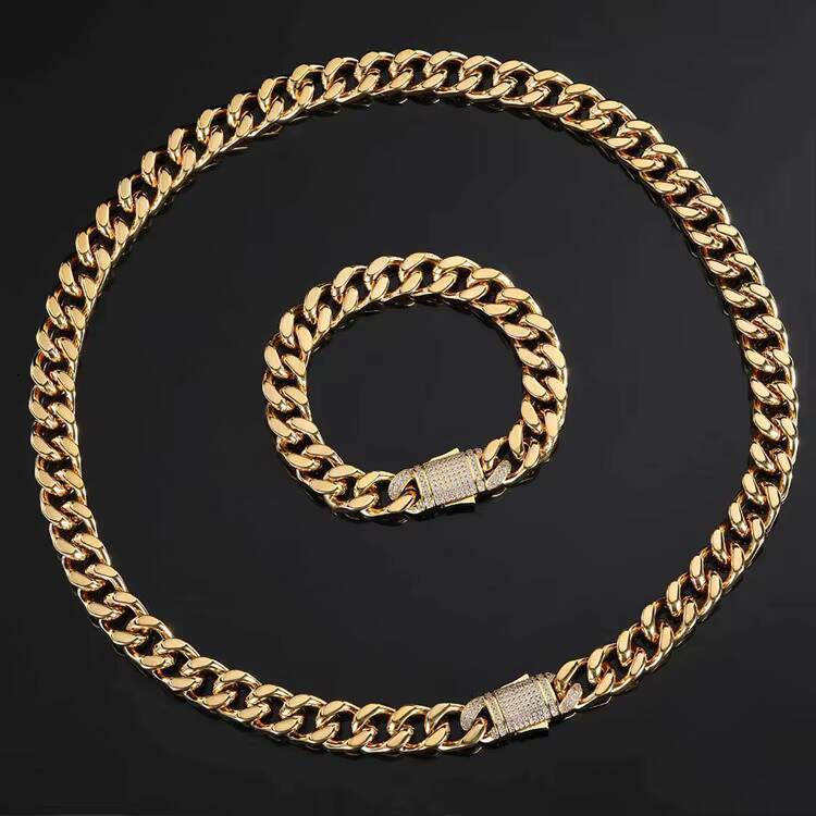 GZYS JEWELRY Wholesale 10MM 12MM High Quality Mens Stainless Steel Gold Necklace Cuban Link Chain
