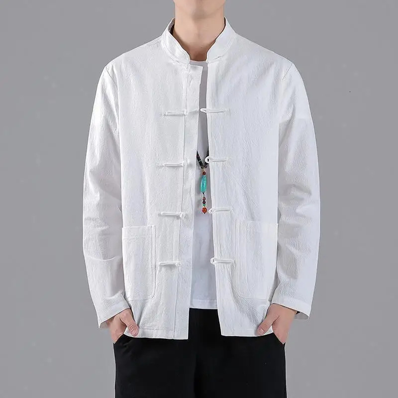 Chinese Style Mens Linen Shirt Spring and Autumn Chinese Loose Longsleeved Shirt Retro Style Tang Suit Top 250905