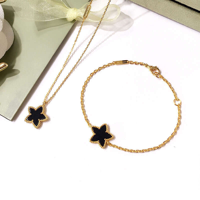 08Heavy Craft Jewelry Four-Leaf Flower Five-Pointed Star Style Inlaid Natural Shell Agate Women's Collarbone Necklace