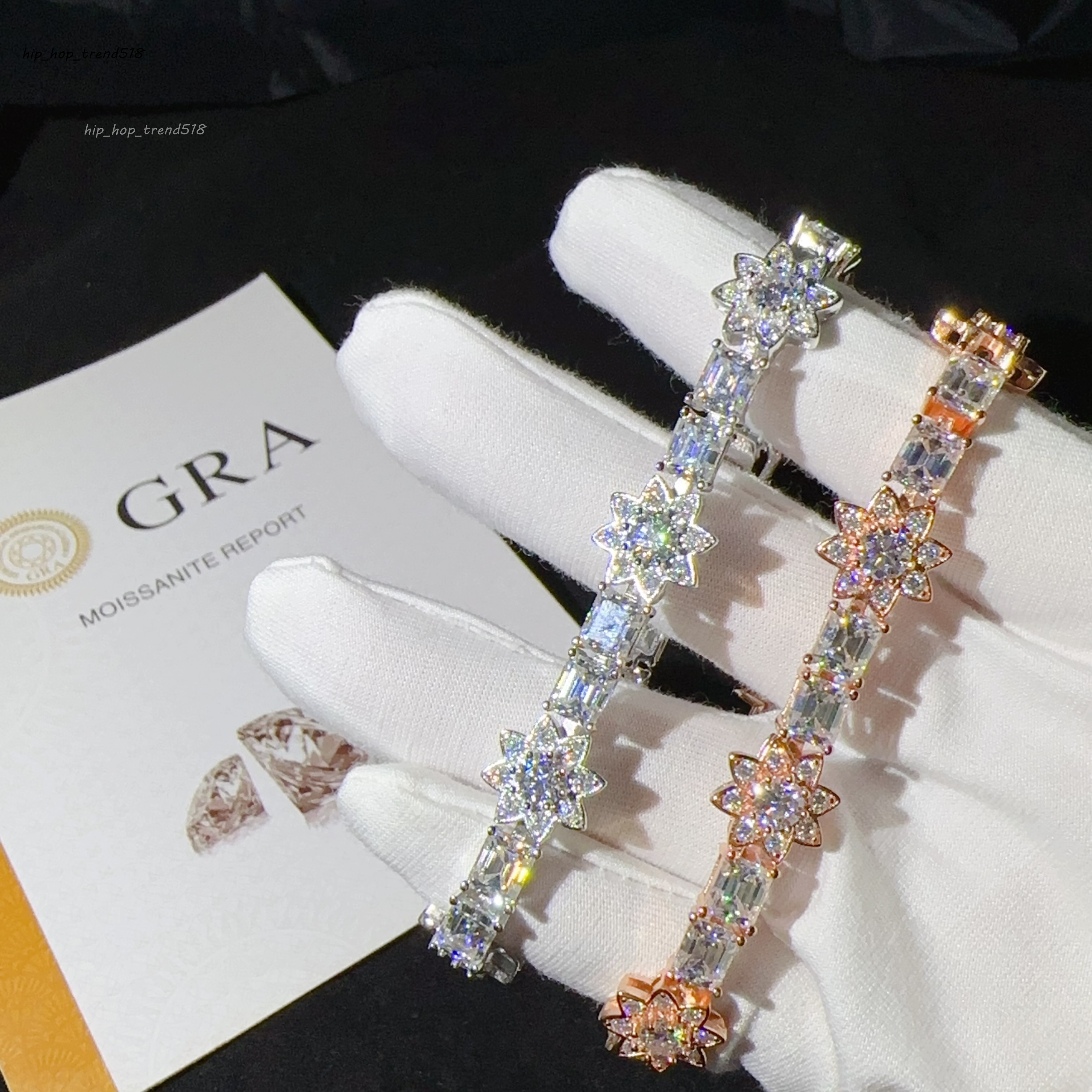 Emerald Cut Lab Diamond Tennis Chain Silver 925 Vvs Moissanite Flower Bracelet Iced Out Hip Hop Jewelry Tennis Bracelet