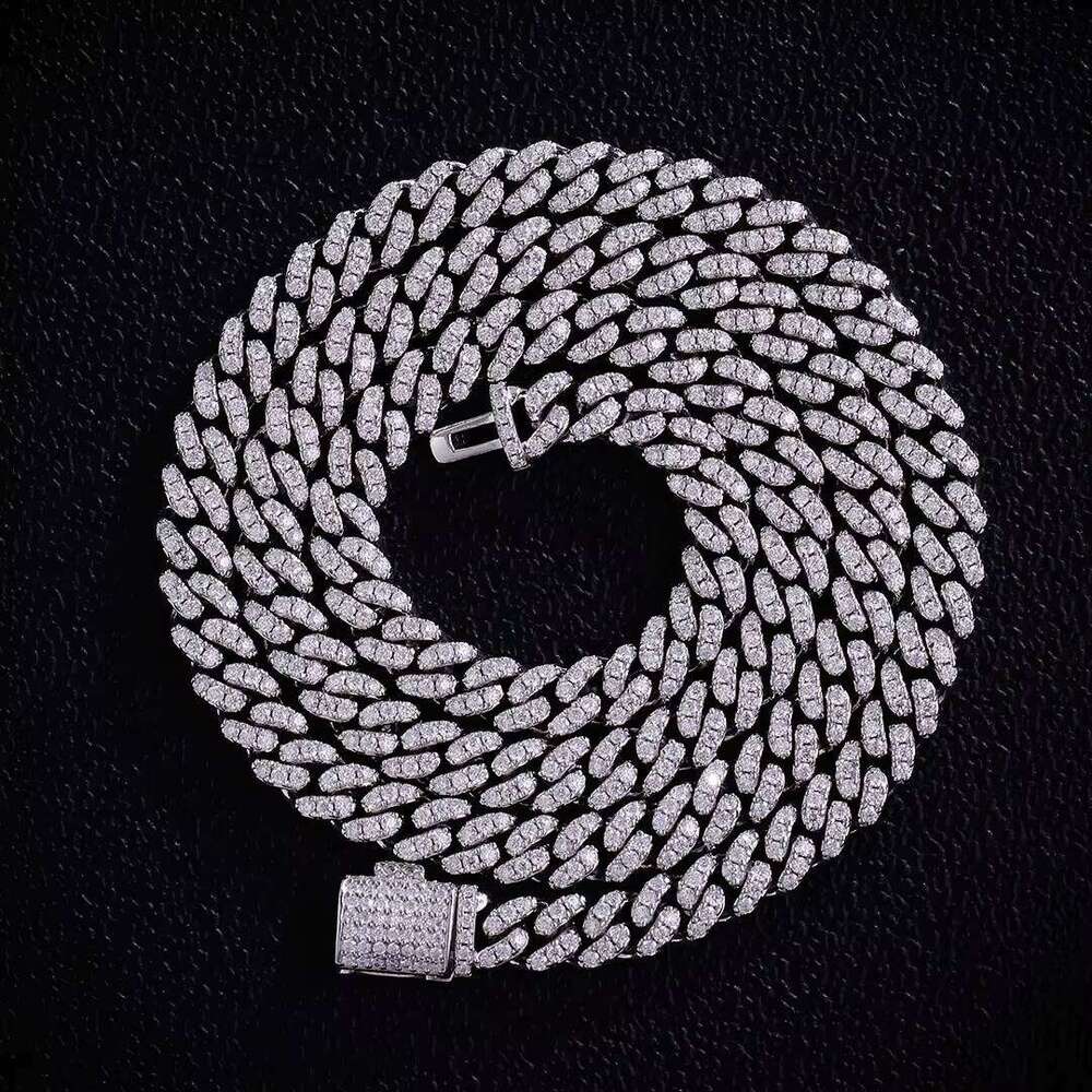 Men's Moissanite Link Chain in 7 8 9 Inch Width 10mm Sterling Sier & Gold Plated Cuban Bracelet Hip Hop Style Gift