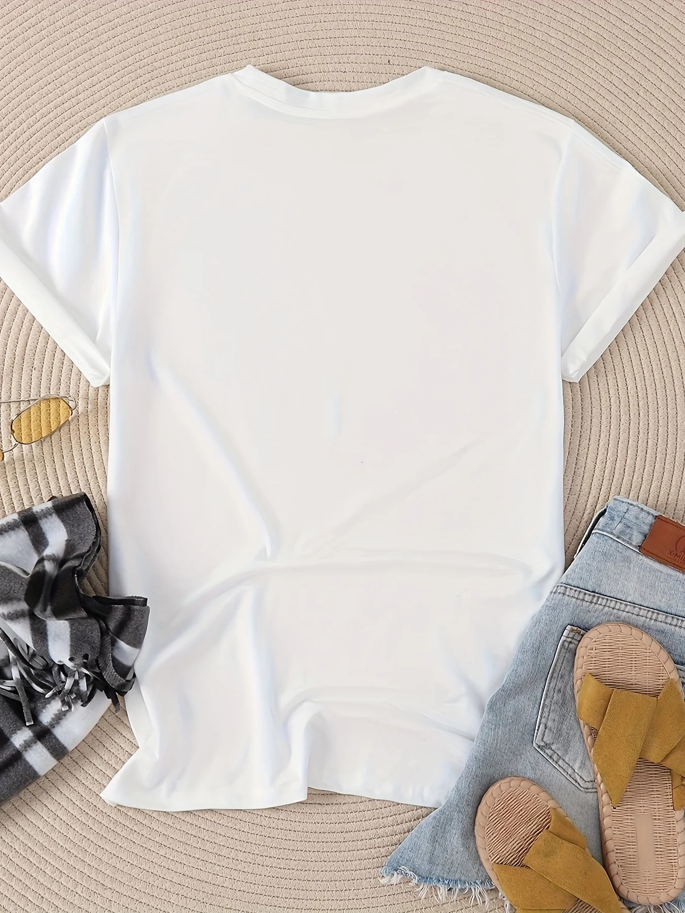 Sleeve TShirt Casual Spring Top with Cartoon Casual Wear Modern Silver Cherry Print WomenS Round Neck250905