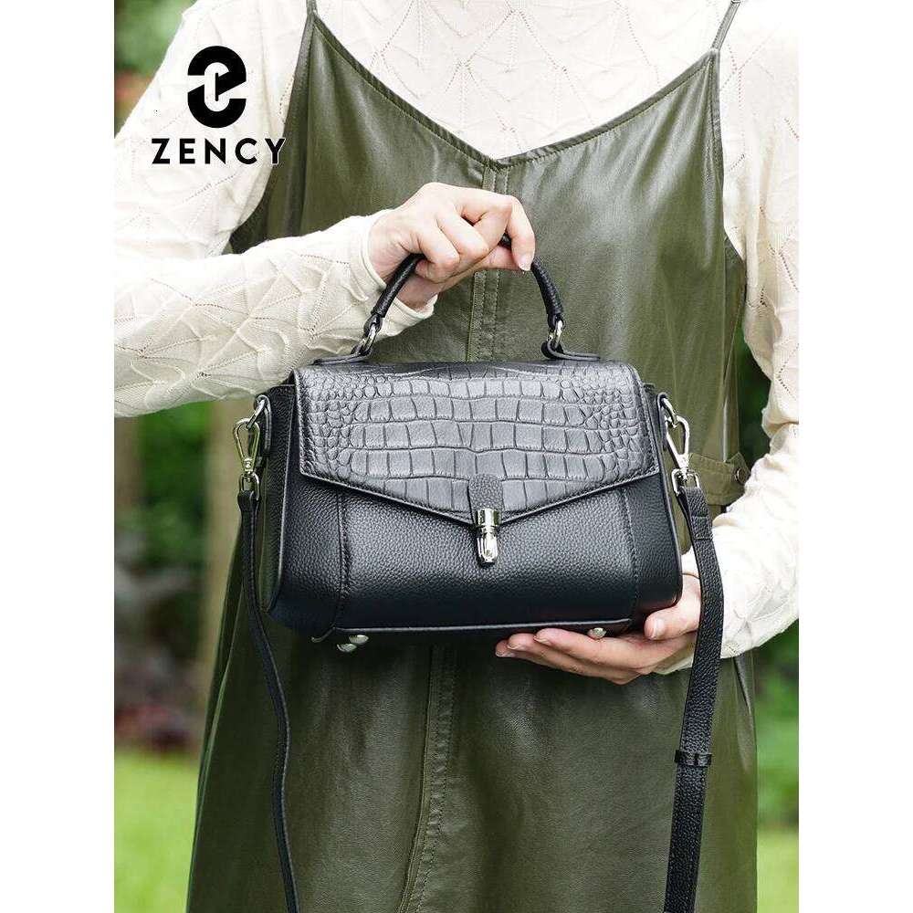 Zency 2025 Trend Fashion Women's Genuine Leather Top-Handle Alligator Crossbody Multi-compartment Shoulder Bag Handbag Brand