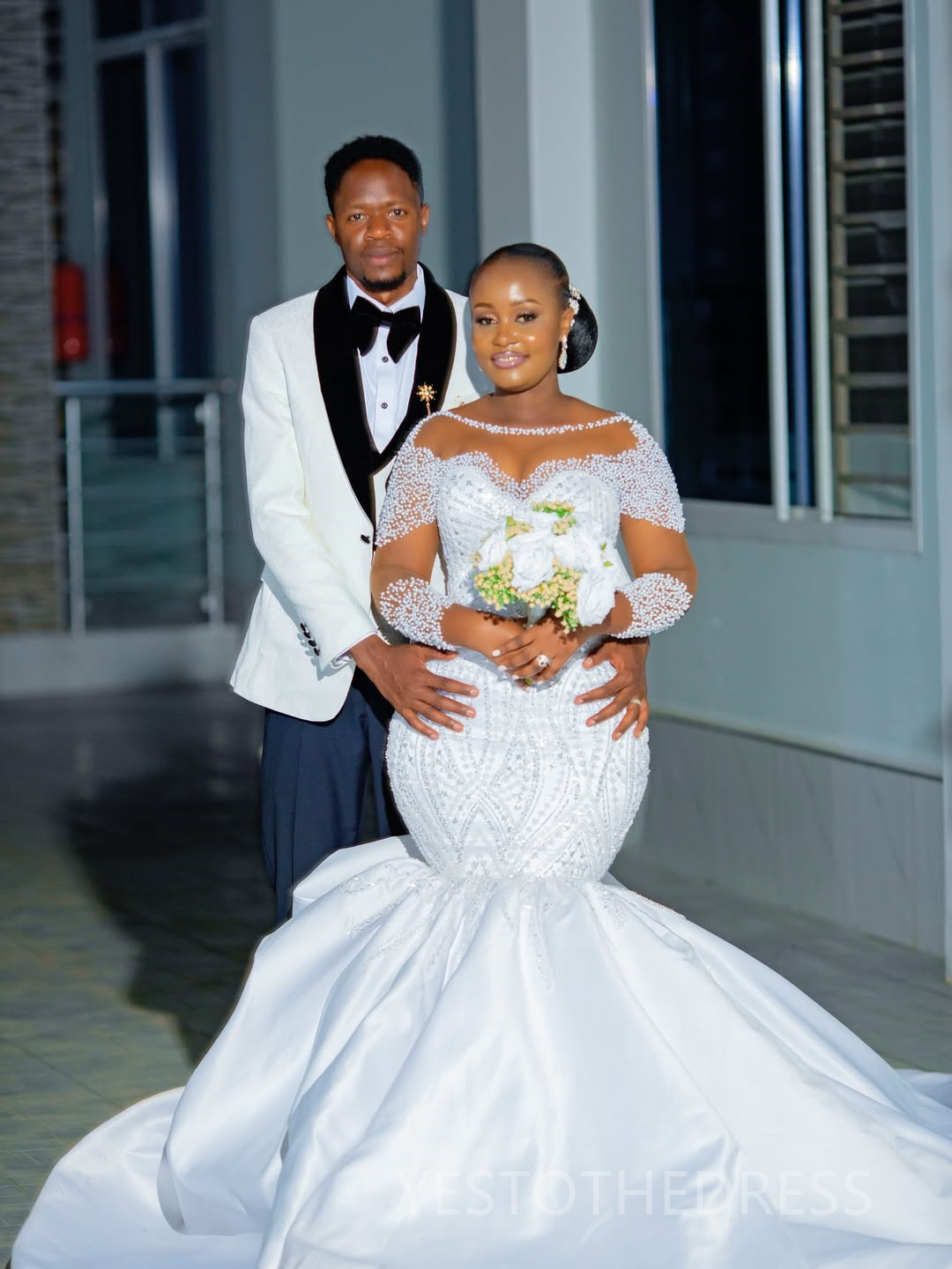 2025 African Wedding Dress Bridal Gowns For Bride Mermaid Wedding Gowns Sheer Neck Illusion Long Sleeves Pearls Beaded Lace Bridal Dress For African B