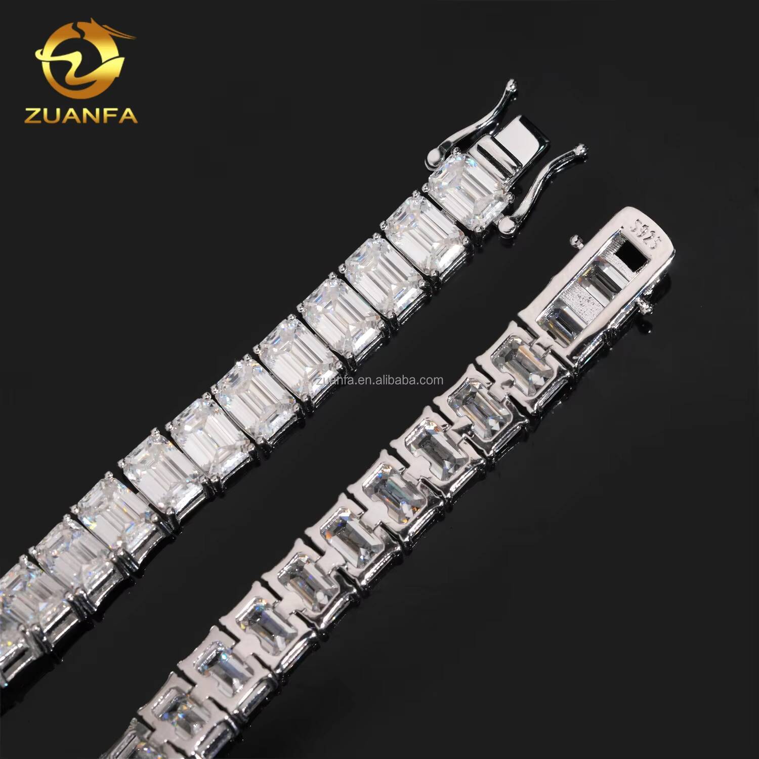 Drop Shipping Fashion Unisex Luxury S925 Sterling Silver Iced Out Hip Hop Jewelry Moissanite Emerald Cluster Tennis Bracelet