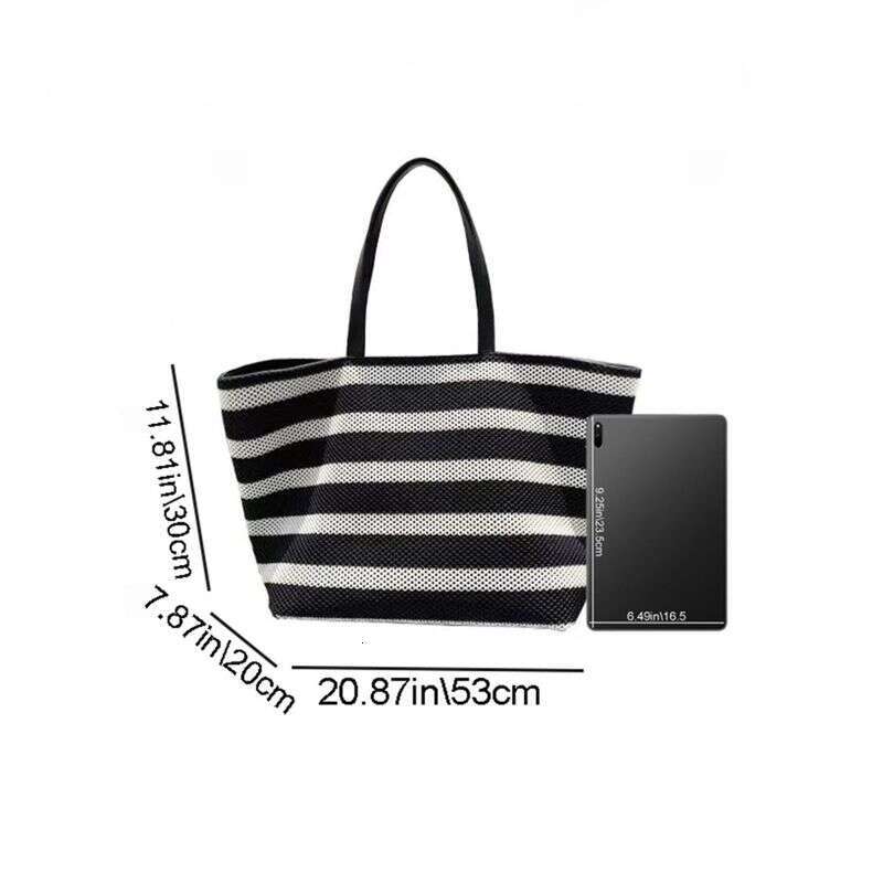Textured Fashionable Black And White Grid Pattern Large Capacity Tote One Shoulder Woven Lazy Style Light Holiday Shopping Bag