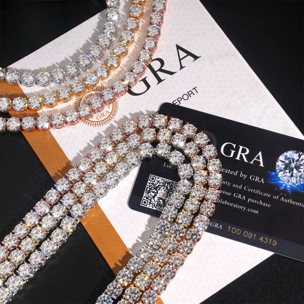 USA Stock Fast Shipping 6.5mm Dia Necklace Solid Sier Iced Out Moissanite Hip Hop Tennis Chain