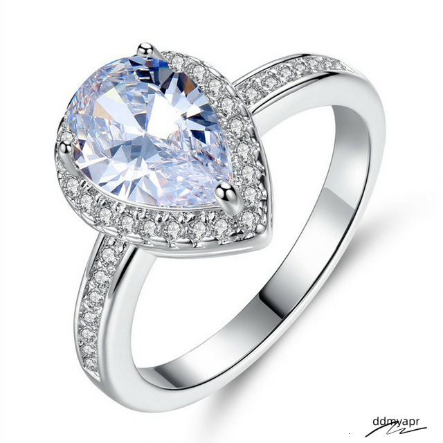 Classical Ddmydec Wedding Rings Jewelry Real Sterling Sier Water Drop 5A Zircon CZ Dia Gemstones Party Eternity Women Couple Bridal Ring Set Gift