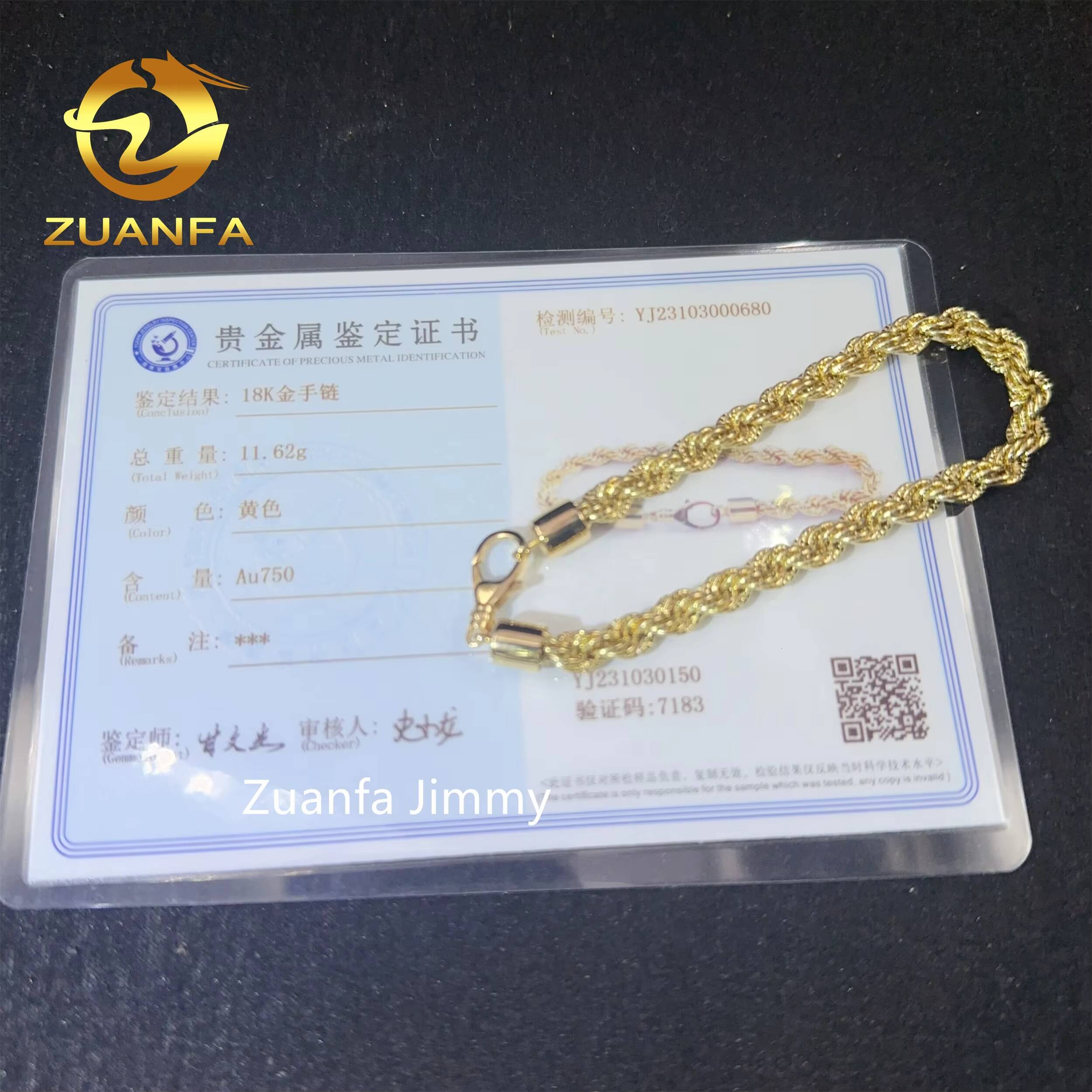 Fashion Man Jewelry 6mm Au750 18k Real Gold Solid Gold Yellow Gold Iced Out Hip Hop Jewelry Man Rope Chain Plain Chain