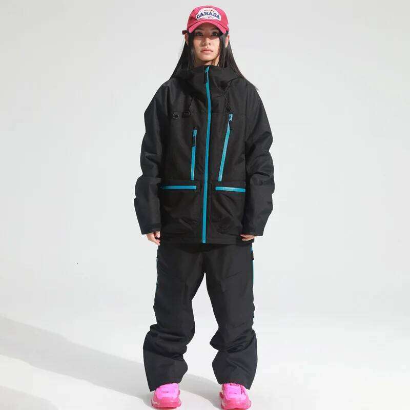 Outdoor Set Professional Snowboard Outfit Warm Waterproof Windproof Abrasion-Resistant Loose Ski Pants Women Snow Suit