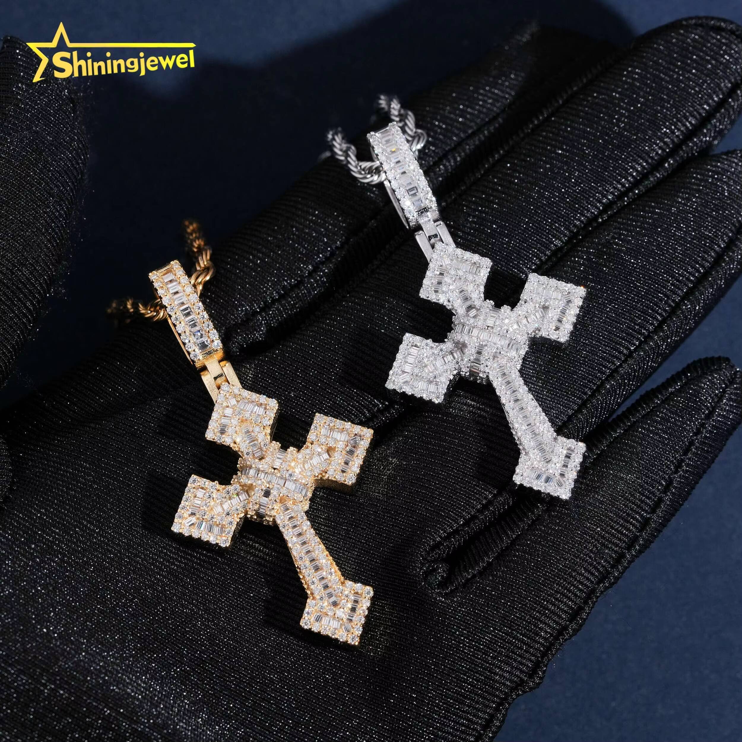 USA Local Stock 925 Sterling Silver Fully Iced Out Moissanite Cross Pendant Fine Jewelry Men VVS Moissanite Pendant Necklace