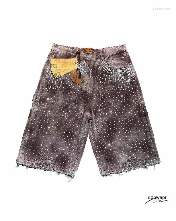 Baggy ddmyday Denim Shorts For Men - Rhinestone Detail Streetwear Jeans Shorts, High Waist Casual ddmyday ddmyday ddmyday