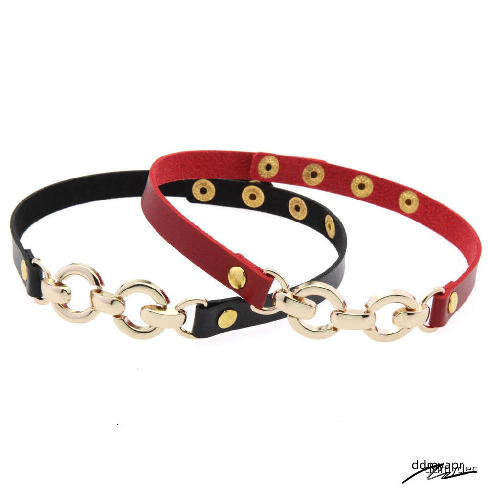 Adjustable PU Leather Punk Choker ddmydec Necklace With Bold Gold Metal Rings Gothic Statement Collar For Women And Men ddmydec