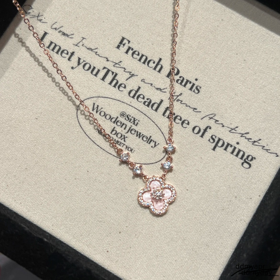 Rose Gold Tone Clover - ddmyday Shaped Necklace With Pink Shell Dia Accents Elegant Party Gift For Her High Quality And Romantic Jewelry ddmyday