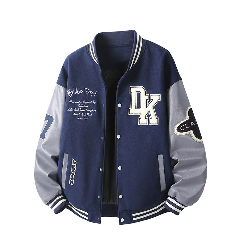 Flip collar embroidered baseball jacket for men and women in spring and autumn, new high street retro couple stand collar jacket1