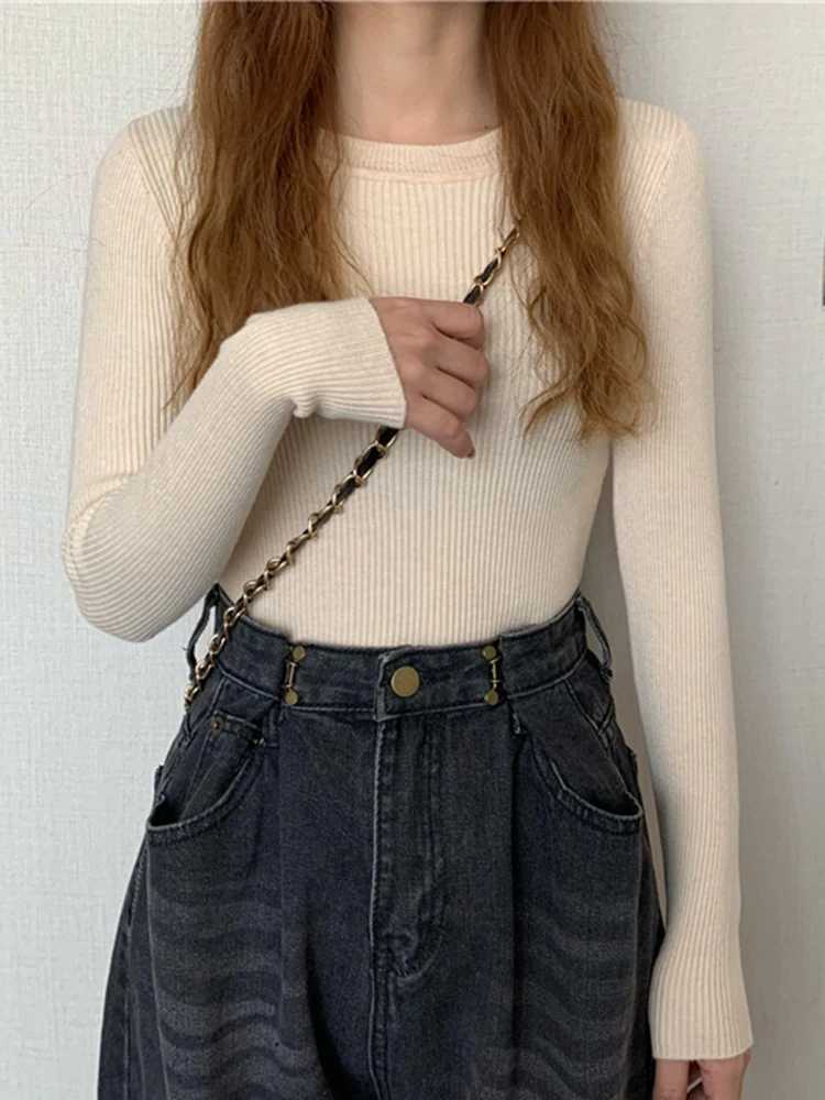 2025 New Women Sweater Autumn Winter Long Sleeve Pullover Basic Top Fashion Oneck Elastic Female Winter Solid Knitted Jumper Z250905