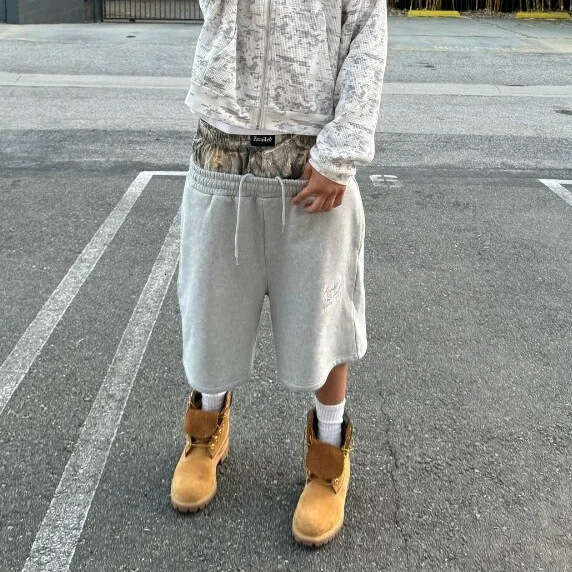 2025 Spring and Summer New Casual Simple Couple Fashion Creative Double Waist Folded Shorts