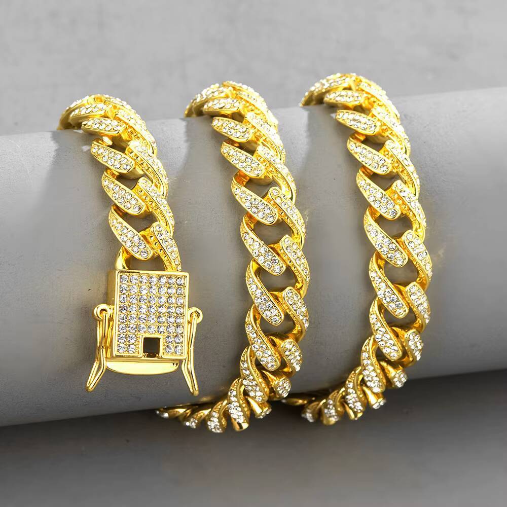 Factory Direct New Female Link Cuban Chain Hip Hop Jewelry with Rhodium Plating Zinc Alloy for Anniversary Wholesale
