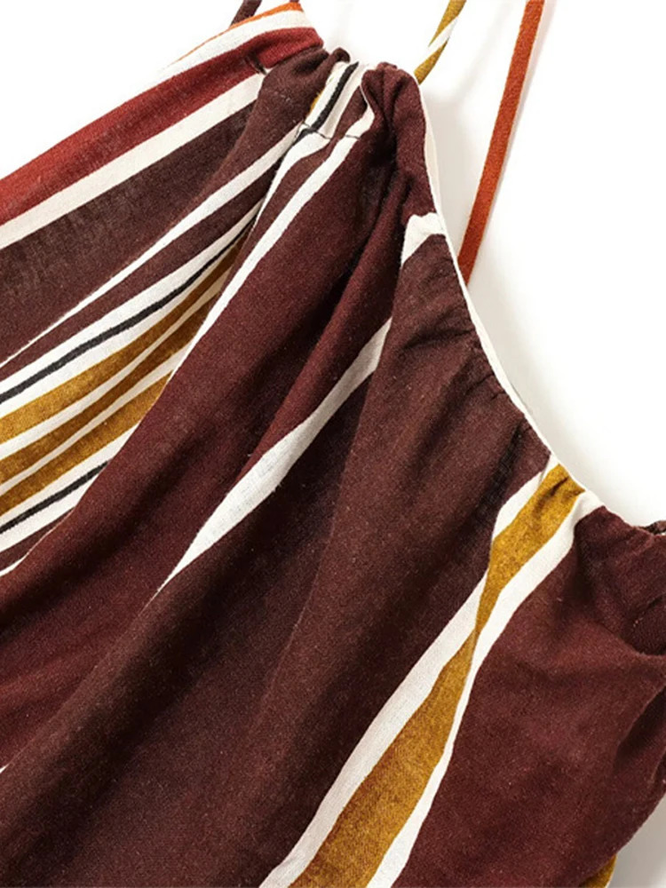 Striped Strap Sleeveless Backless Long Dress Women High Waist Vacation Street 2025 Female Dresses Party Club Chic Lady Robe 250905