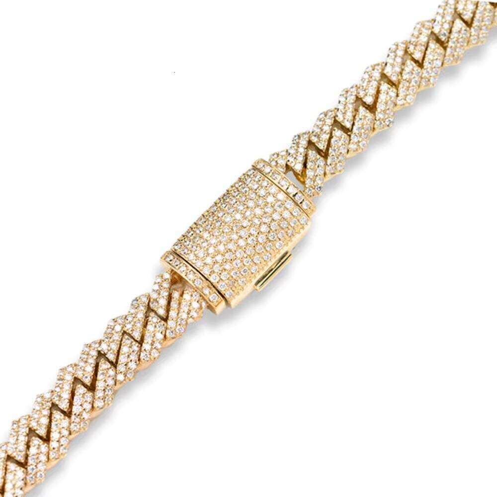 High Quality Hip Hop Iced Out Round Cut Moissanite Dia With Sier Cuban Link Chain For Wedding Party Wear