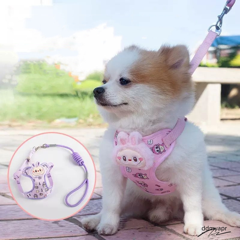 Labubu Dog Leash, Step-In Soft Mesh Puppy Vest With Cute Patterns And Ddmydec Doll Decorations, Breathable Pet Harness For Small Sized Dogs B142 Ddmyd
