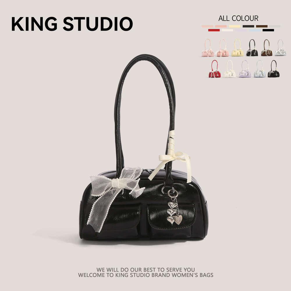 DHEssentials 2025 Korean Influencer Bowling Bag - Large Capacity Underarm Crossbody Boston Bag with Scarf Charm