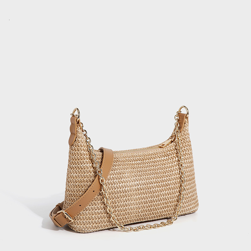 Luxury Brand Designer Bag Women's Straw Woven Single Shoulder Chain Small Bag Chain Summer Essential Casual High-Quality Bag Single Shoulder Unde