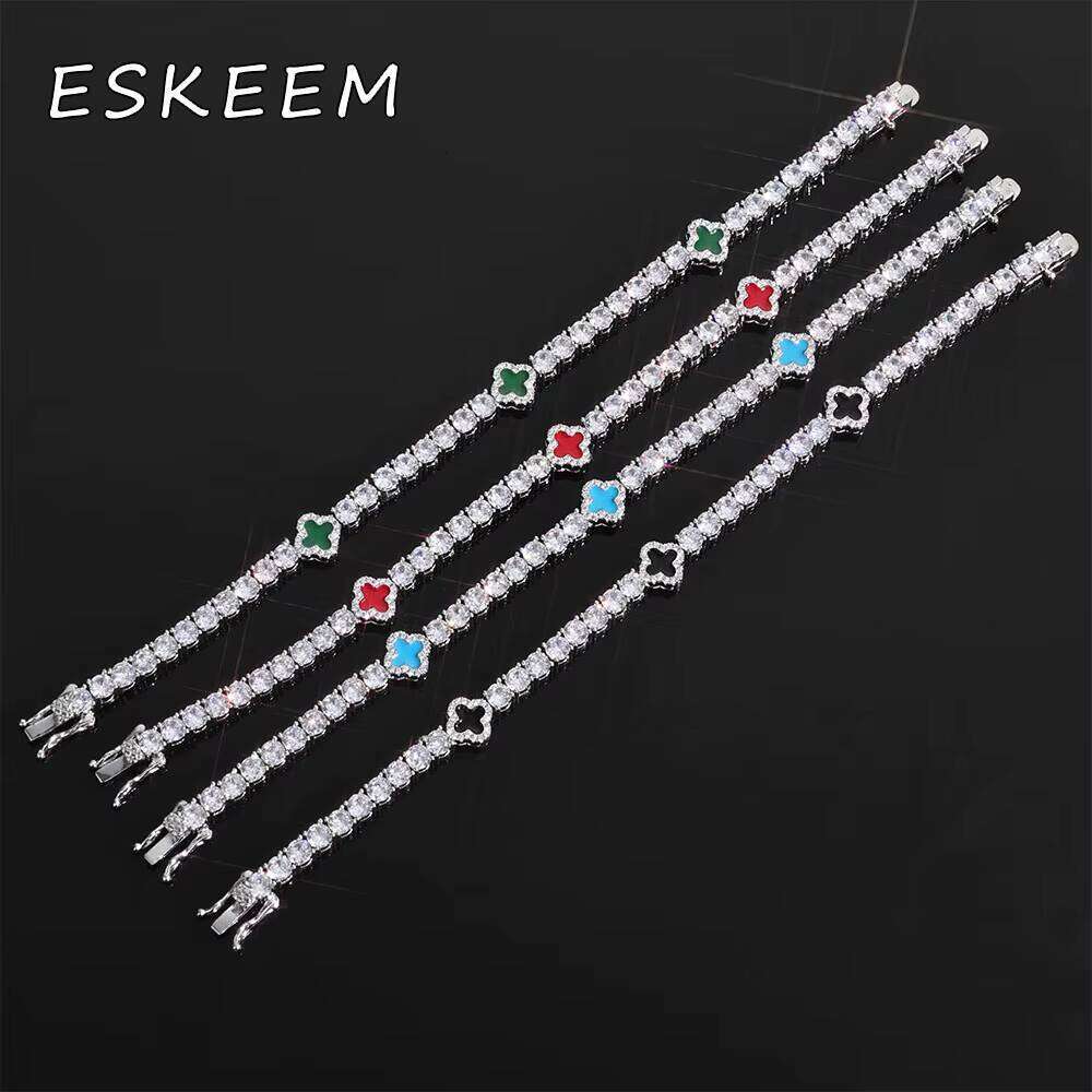 New Arrival Sterling Sier Hip Hop VVS Moissanite Bracelet 4mm Clover Tennis Chain Gift for Men Women Jewelry