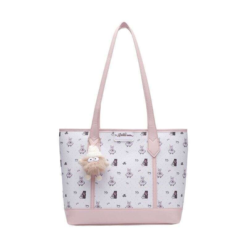 Niche Girl Pink Printed Tote Cute Handheld Large Capacity Commuting Versatile Student Cartoon Women's Shoulder Bag