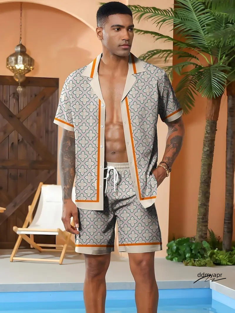 Hawaiian Shirt American ddmyday Pattern Mens Independence Day Set Suitable For Summer Parties 3D Digital Print 250710 ddmyday ddmyday