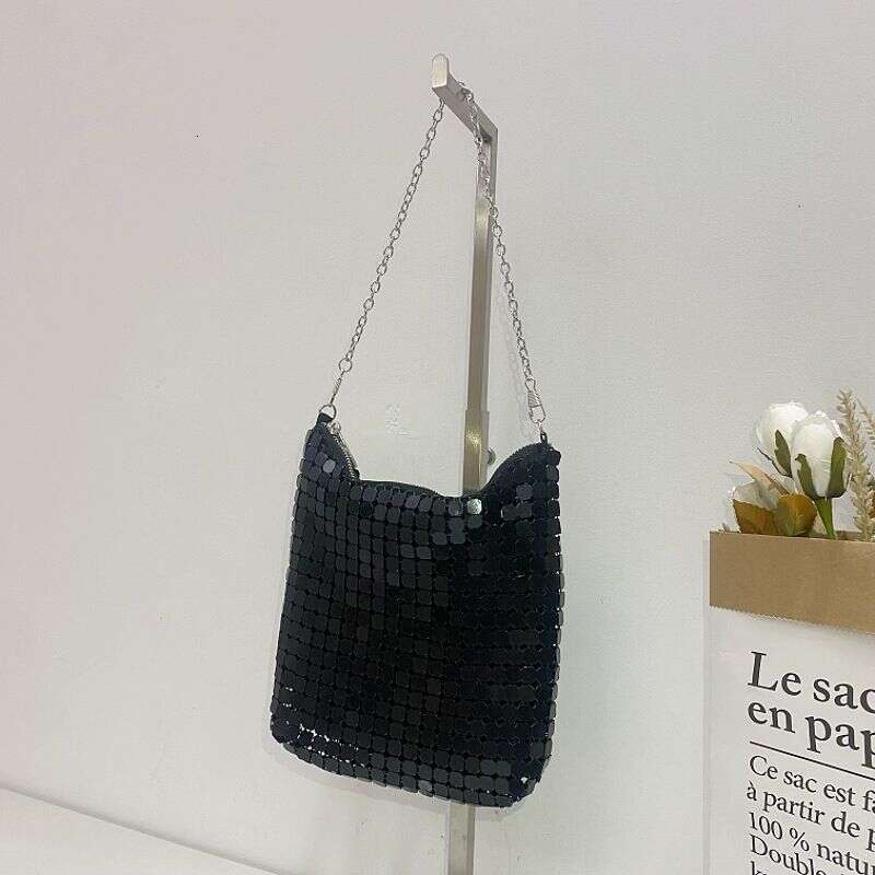 2024 New Niche Popular Handbag Shoulder Light Rhinestone Wrapped Aluminum Sheet Mobile Phone Bag, Hand-Held