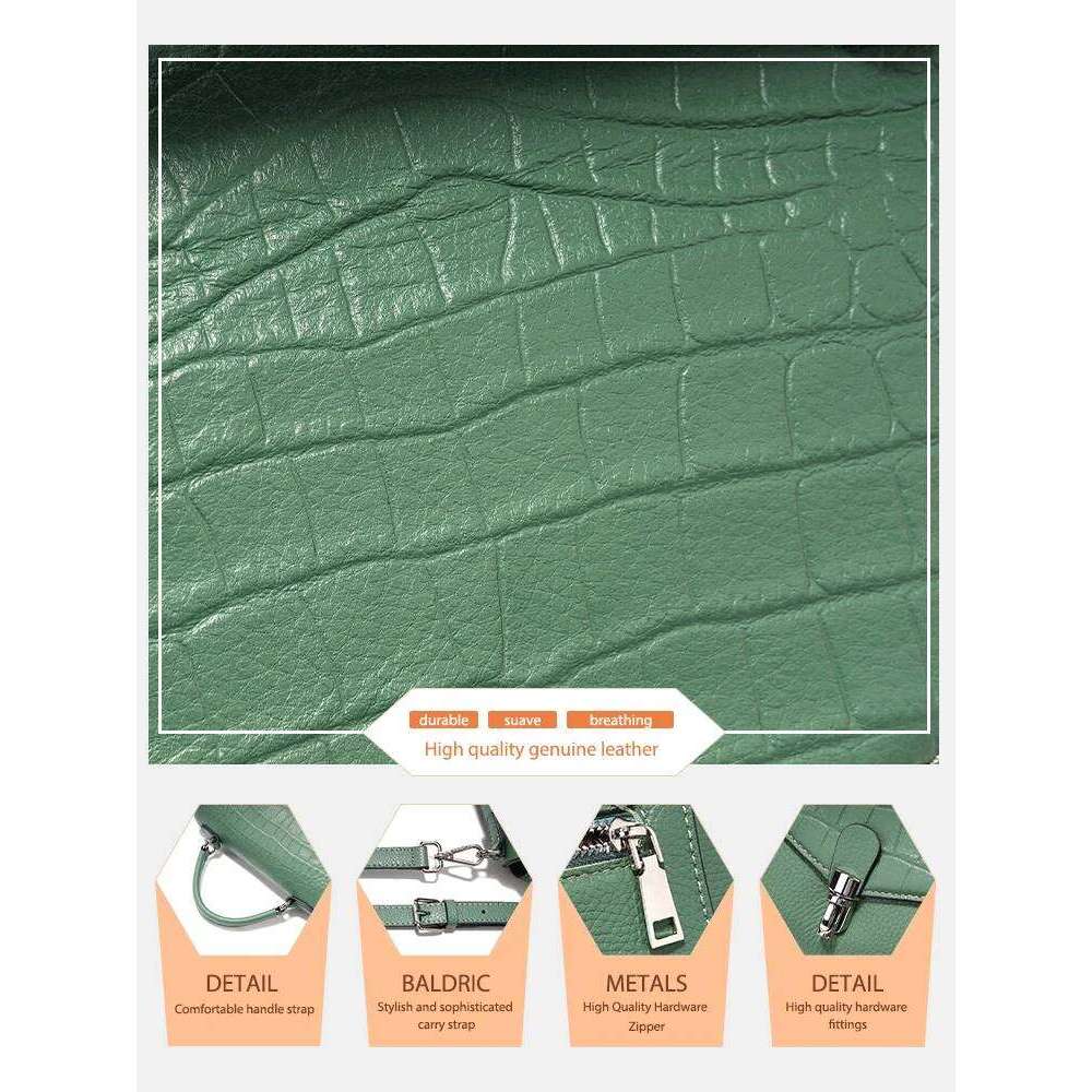 Zency 2025 Trend Fashion Women's Genuine Leather Top-Handle Alligator Crossbody Multi-compartment Shoulder Bag Handbag Brand