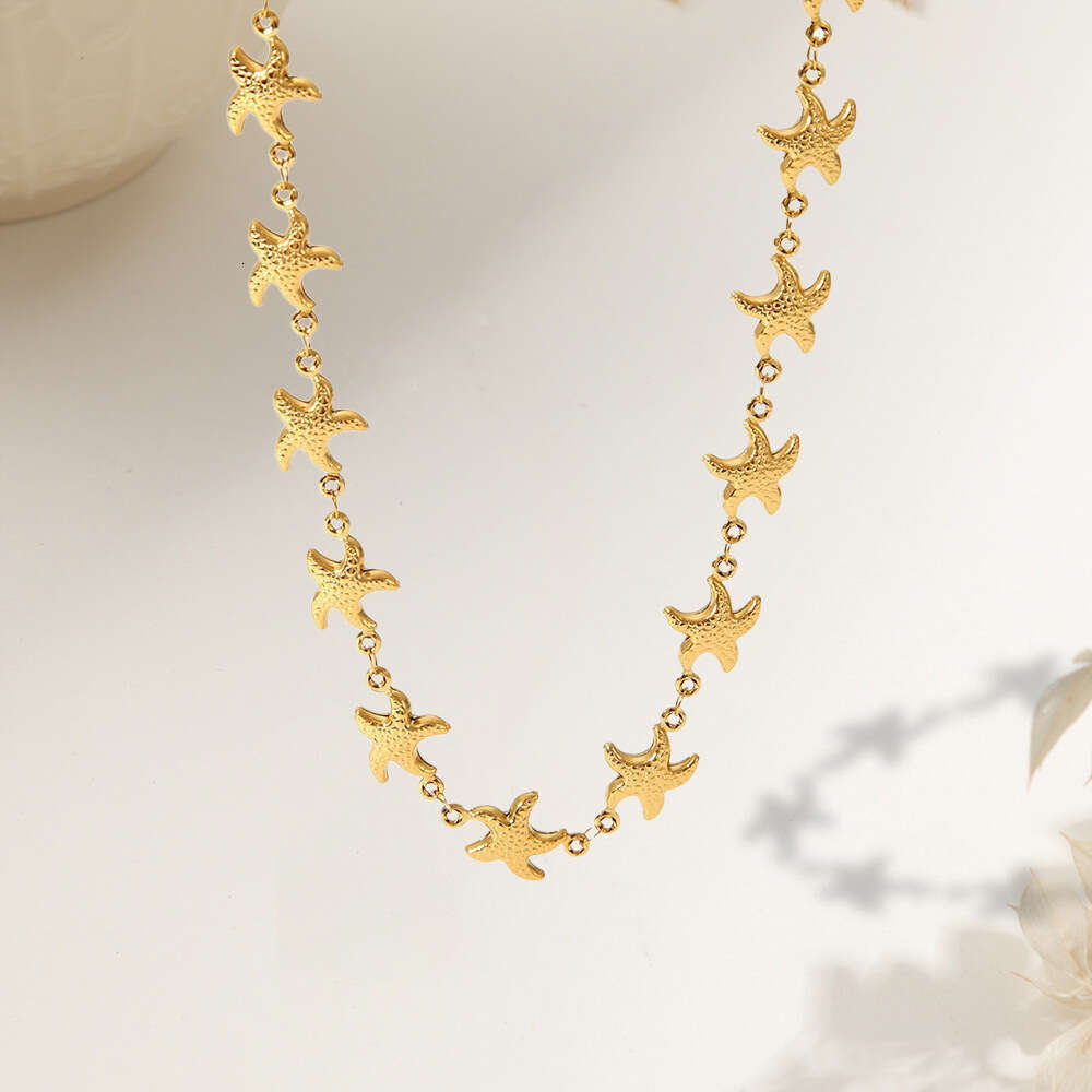 Light Niche Titanium Steel Non-Fading Necklace Starfish Beach Style Pendant Gold-Plated Jewelry