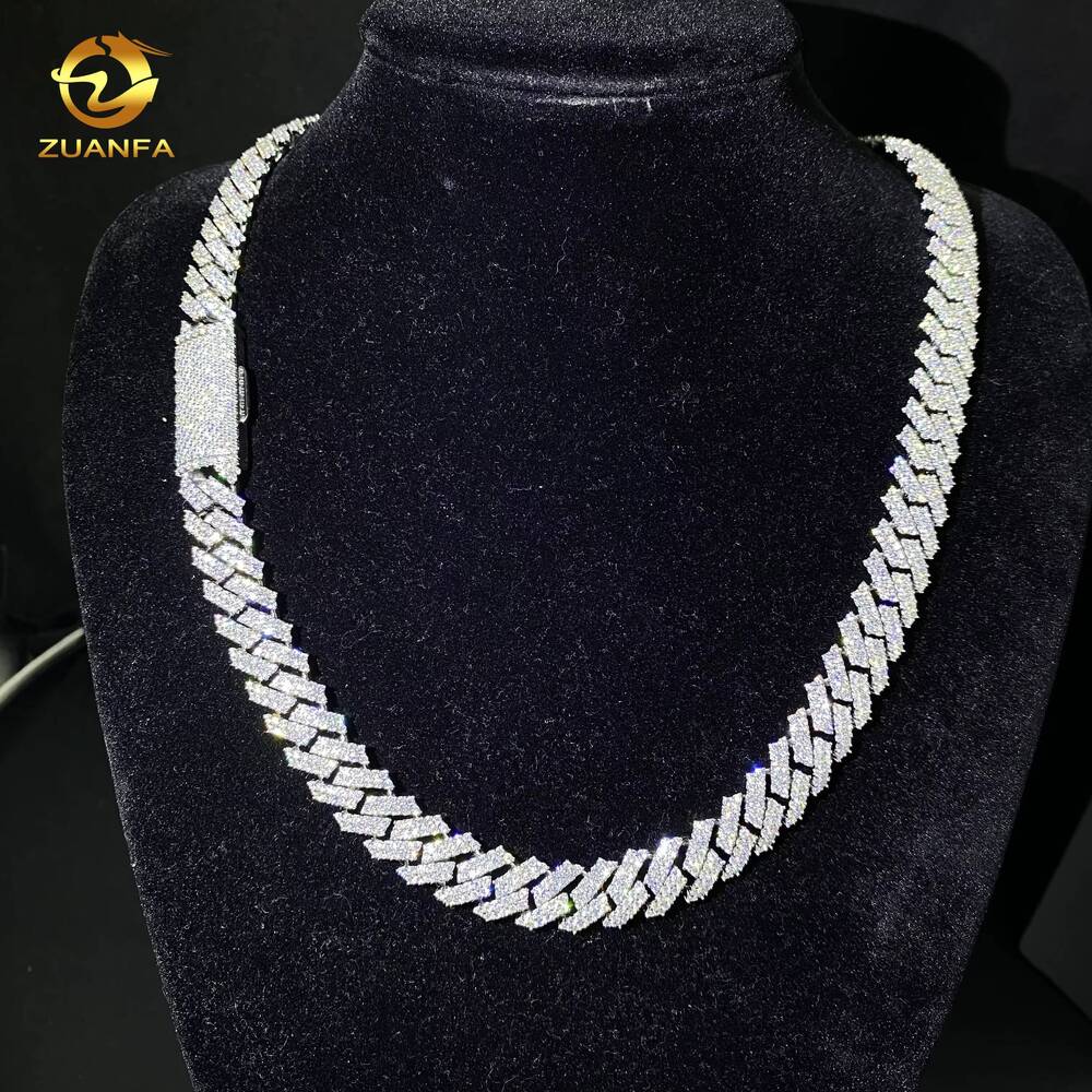 Hot Sale12mm 2Rows 925 Silver Hip Hop Jewelry Bracelet Iced Out VVS Moissanite Diamond Cuban Link Chain Necklace GRA Certificate