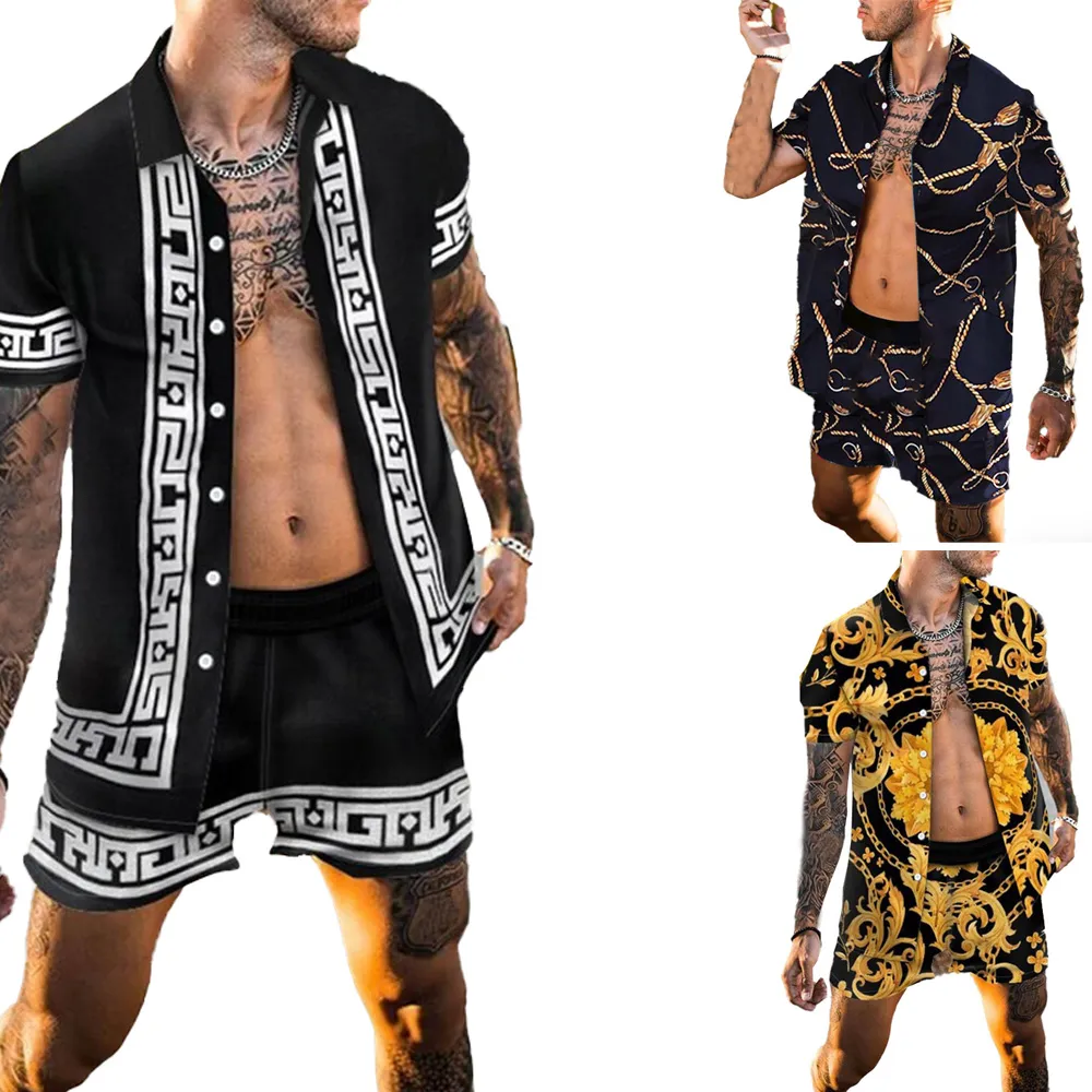 Fashion short Sleeve Shirt Casual slim Two Piece Set For men shorts Pants Summer Suit designer tracksuit men 2 Piece set Pant Trouser shirts