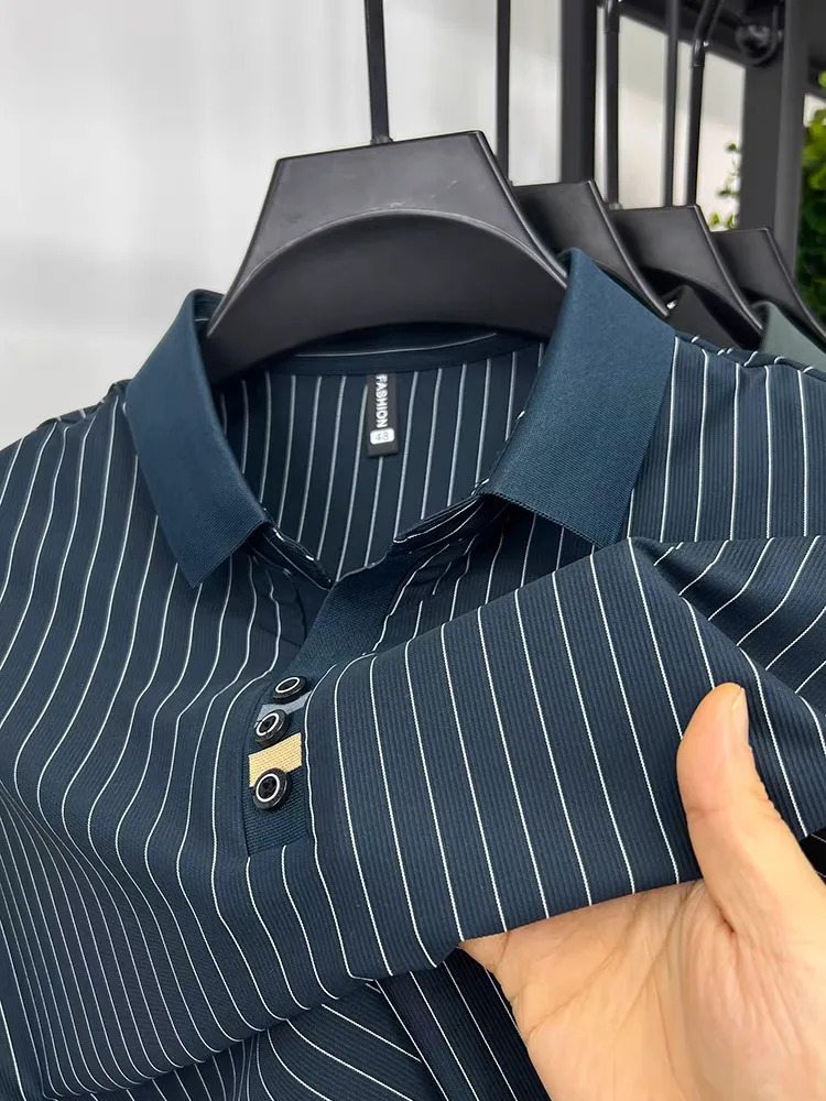 striped n mens short sleeve fashionable polo shirt summer cool and breathable casual lapel golf Tshirt 250905