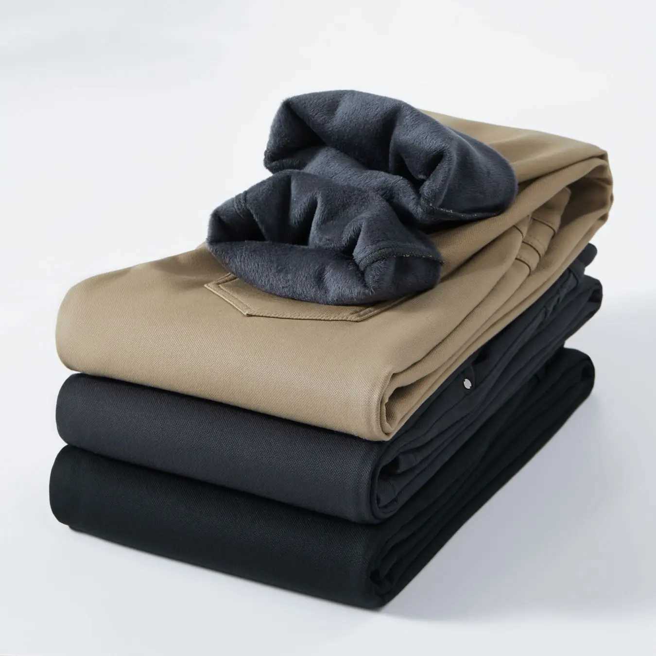 Mens Casual Pants Soft Elastic StraightLeg Warm Business Fashionable AllMatch Commuting Autumn and Winter Thermal Long Pants W250905