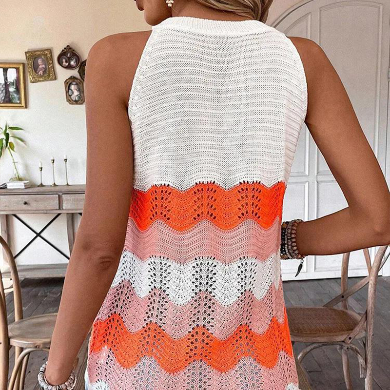 Designer Clothing Women's Knitted Sweater Contrast Color Hollow Vest
