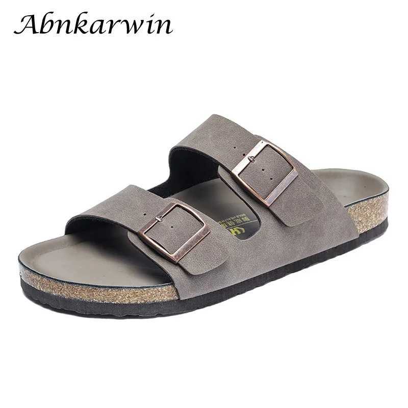 Summer Men Women Cork Slippers Clogs Microfiber Leather Slides Casual Slip On Sandal Double Buckle W250905