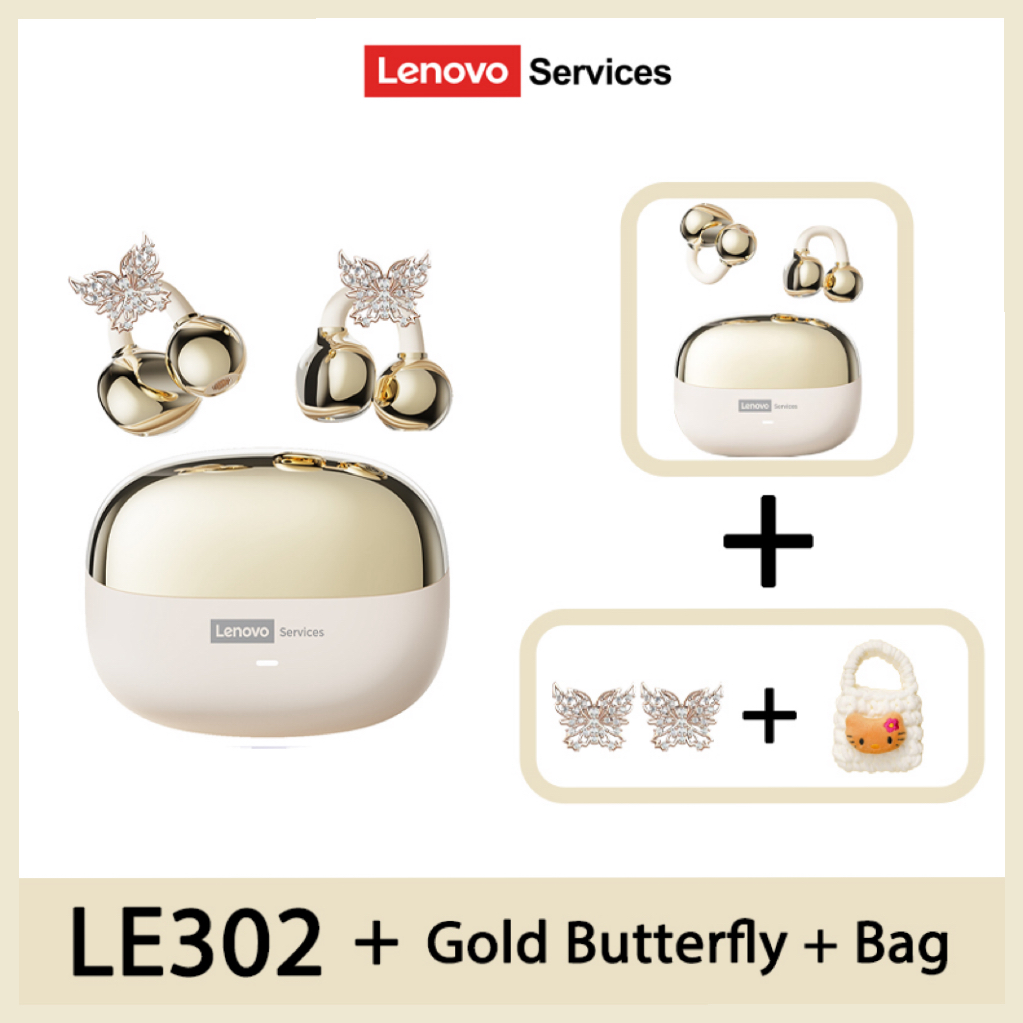 LenovoServices Fashion design earring Headphones Cartoon bag Wireless Earphones Clip on Bluetooth 6.0 HIFI Stereo IPX4 waterproof LE302 Long battery l