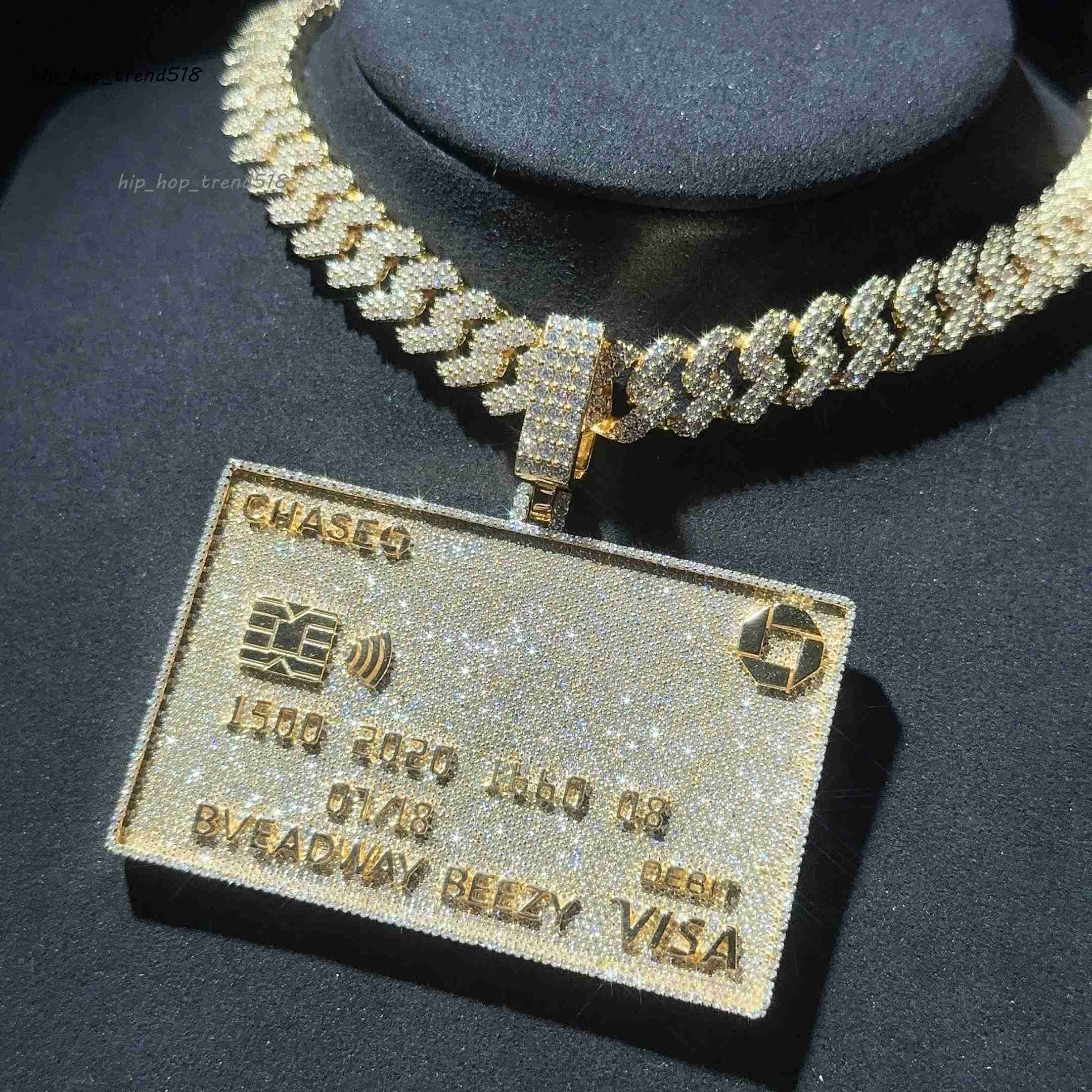 3inch Solid Credit Card Fully Iced Out Moissanite Diamond Pendant 925 Silver Big Bank Card Hip Hop Pendant for Chain