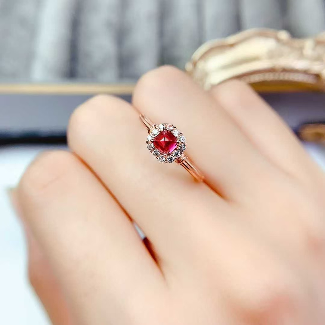 925 silver crystal ring natural garnet jewelry 4mm 0.4ct pyrope garnet ring 18K gold plated sterling silver gemstone ring