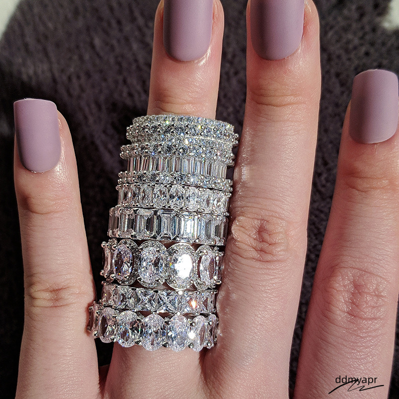 Top Selling High Quality Brand New Jewelry Sterling Sier Princess White Topaz CZ Dia Gemstones Ddmydec Women Wedding Band Ring Gift