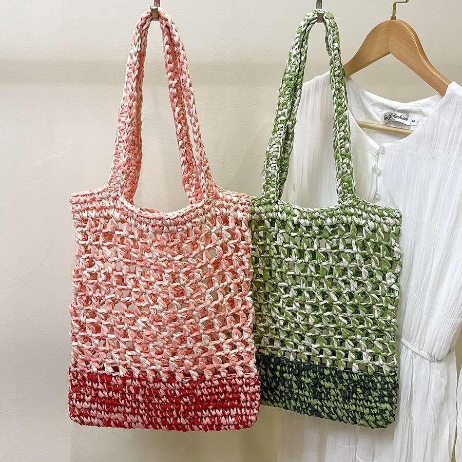 2025 New Simple Single Shoulder for Women, Hollow Crochet Straw Bag, Woven Handbag, Beach Vacation Women's Bag