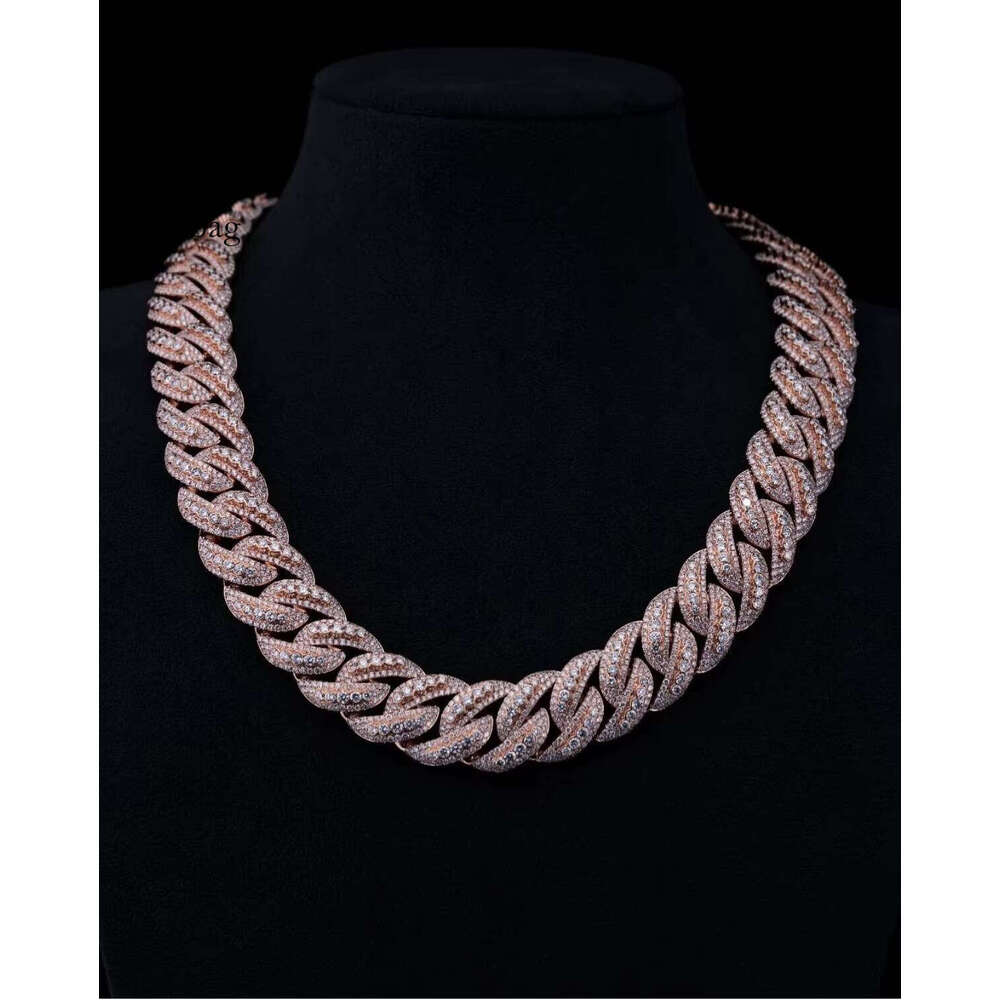 9K-14K Gold CVD Lab Dia Double Row Cuban Chain for Men Hip Hop with IGI 30% Deposit