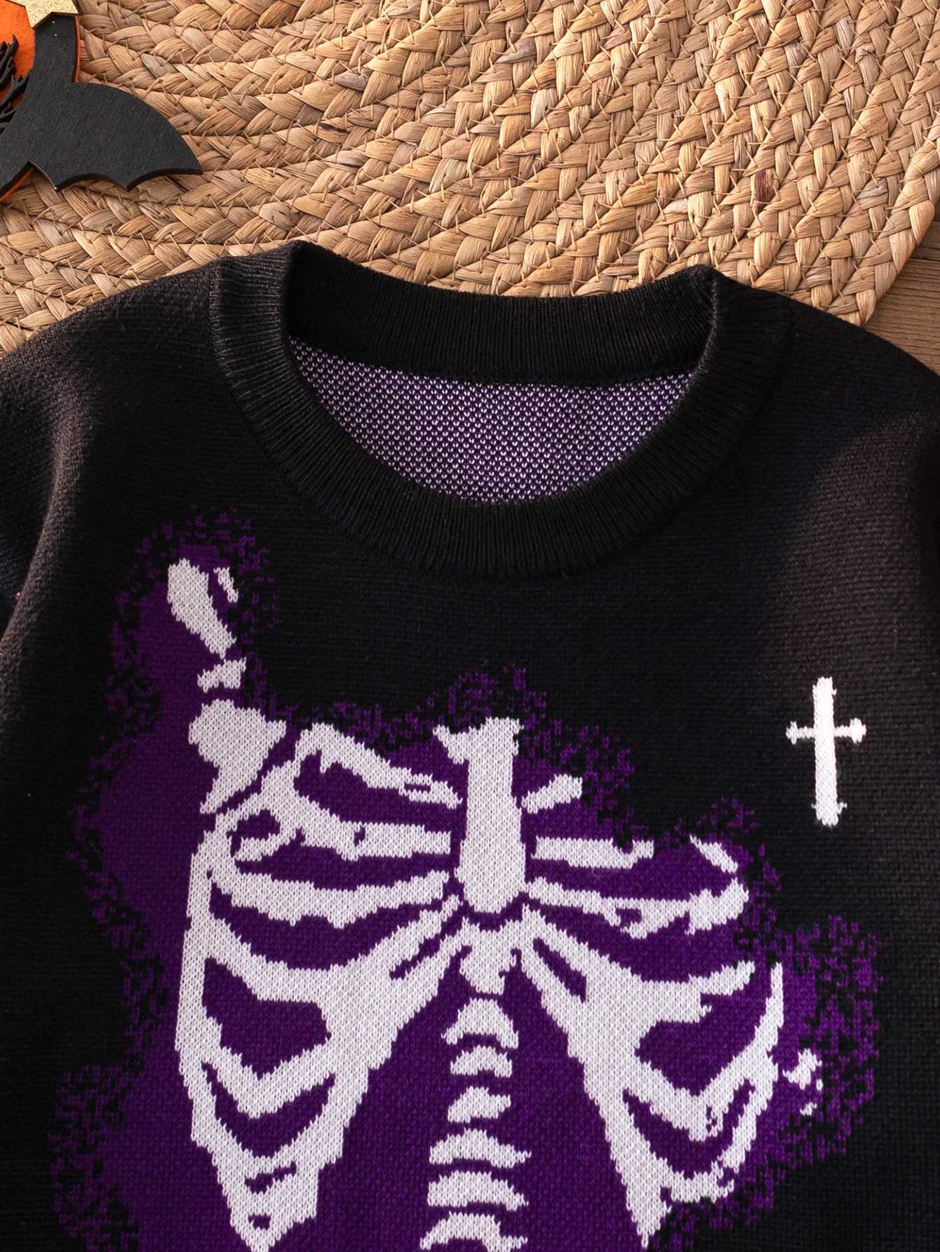 Street Style Halloween Skeleton Pattern Sweater Knitted pulloverSuitable for FESTival Daily Spring Autumn Winter Z250905
